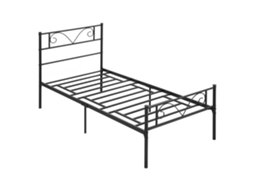 Estrutura de Cama de Metal Simples 31 Cm para Colchão 90x190 Cm com Cabeceira em Formato Borboleta 95x196x100 Cm Preto Ge