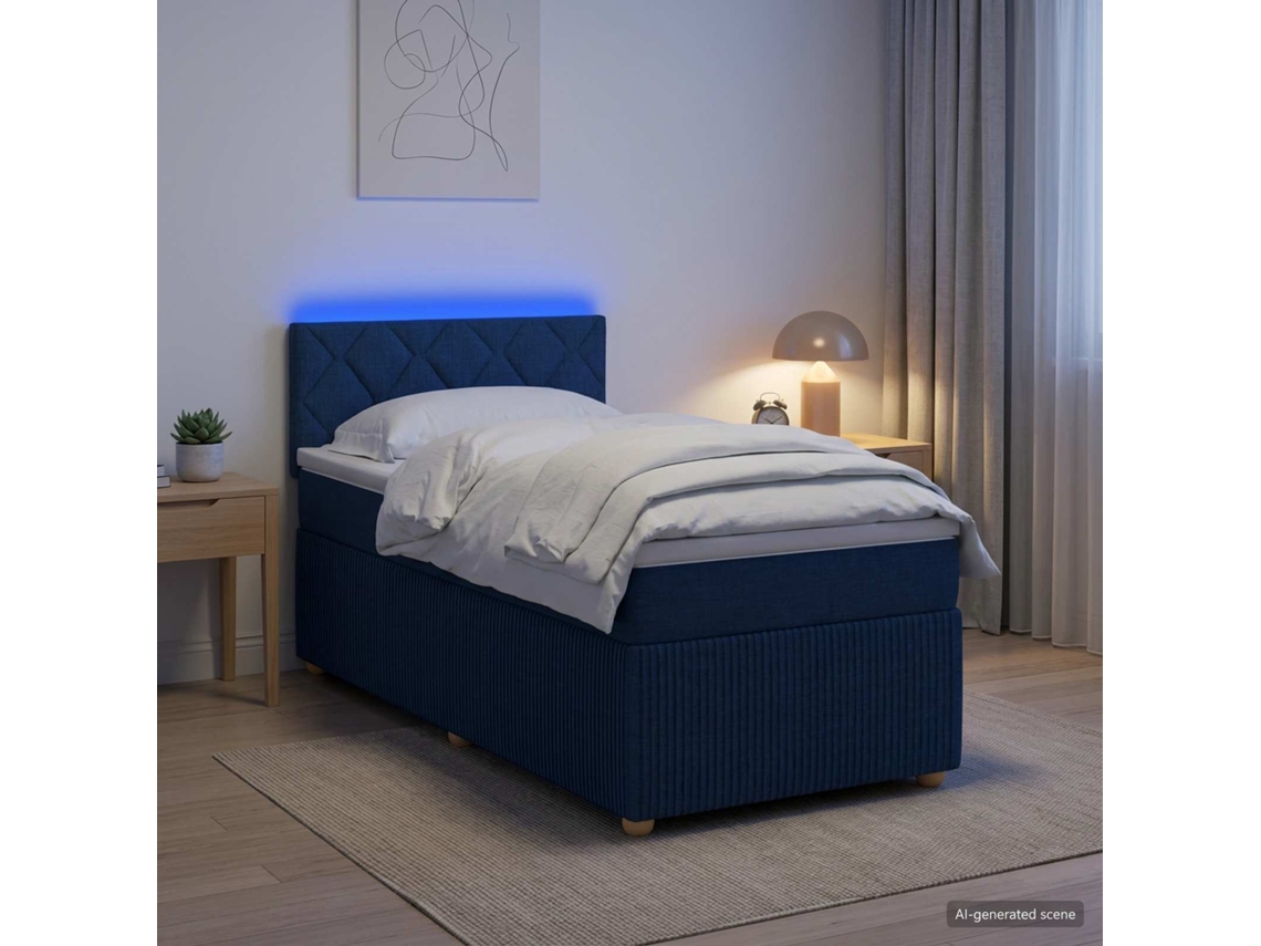 Vidaxl Cama Box Spring Com Colchão Azul 90 X 190 Cm Tecido