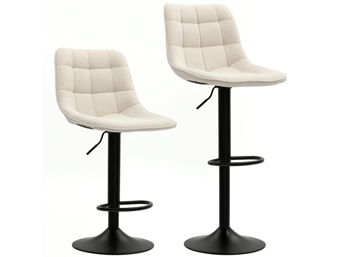 Conjunto 2 Banquetas Bar Estofadas Chenille 360° Bege