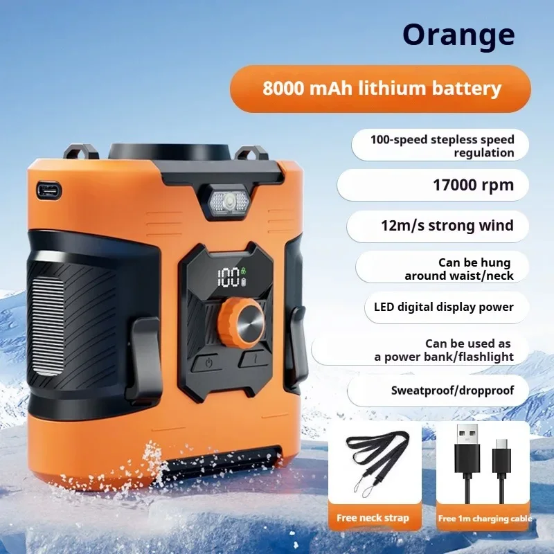 (laranja) Ventilador de Cintura, Portátil para Esportes Ao Ar Livre E Camping, Com Carregamento USB.
