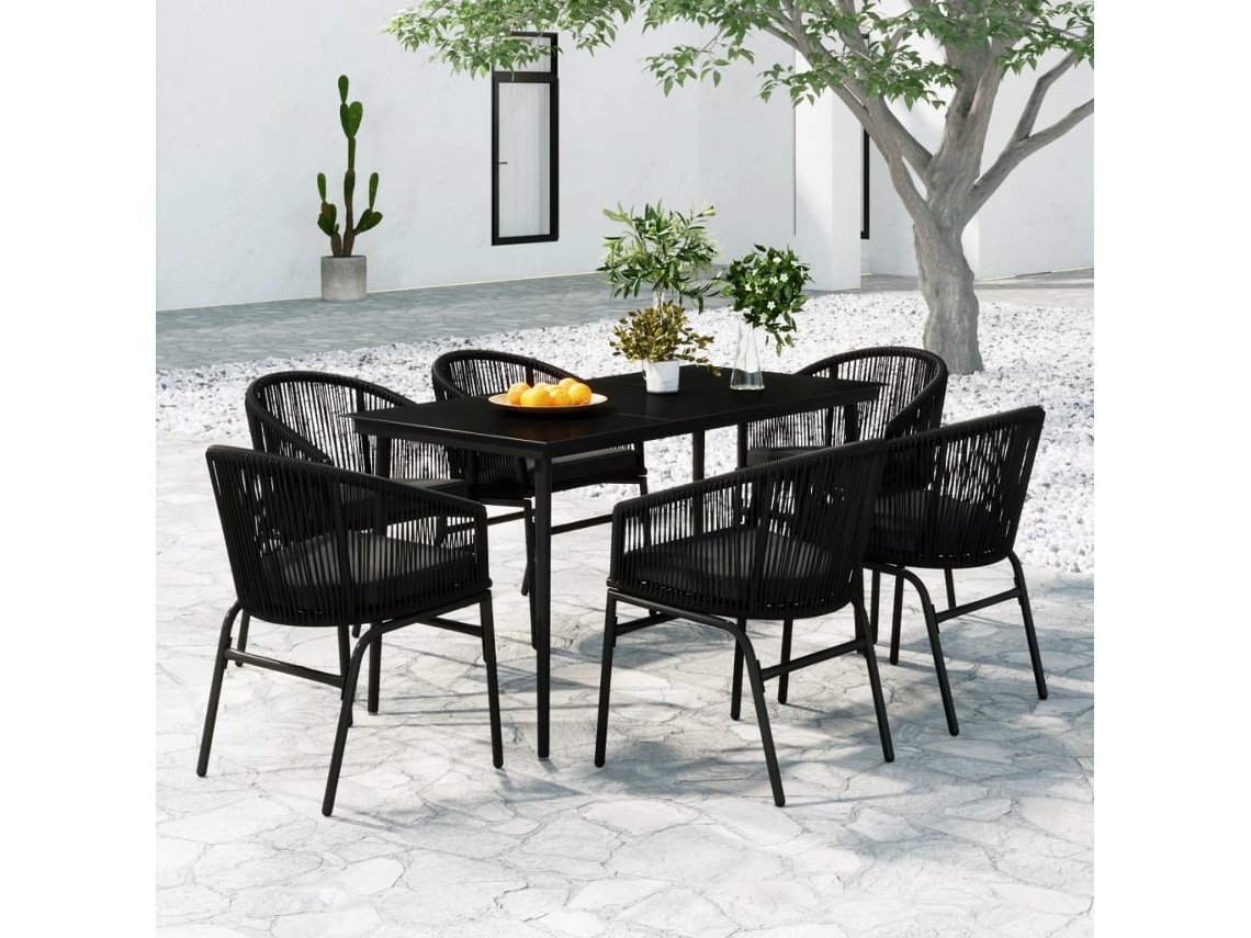 Vidaxl 7 Pcs Conjunto De Jantar Para Jardim Preto