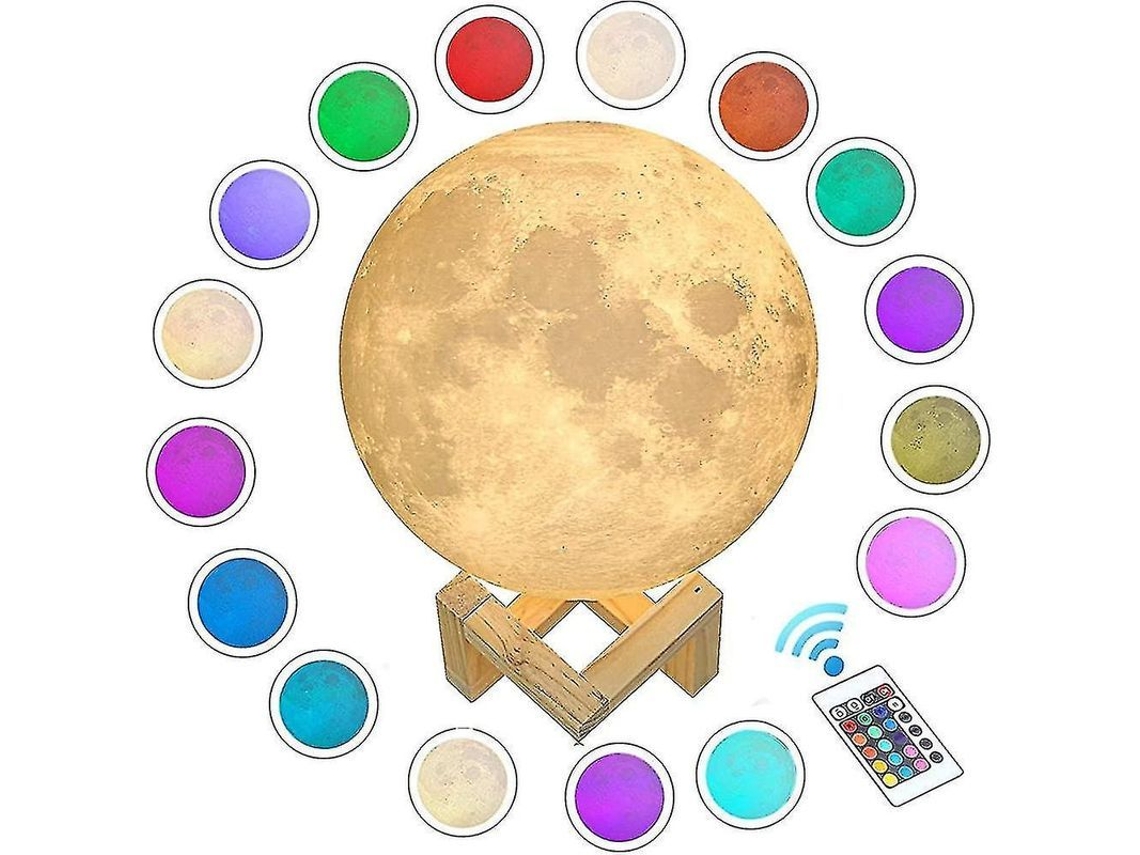 Lâmpada Lua 3d Com Controle Remoto E Tocado, 16 Cores Rgb, Material Pla Seguro, Presente Ideal