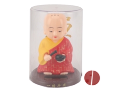 Estatueta pequena de monge solar Baok com cabeça móvel, decoração divertida para escritório, carro e casa, vermelha.
