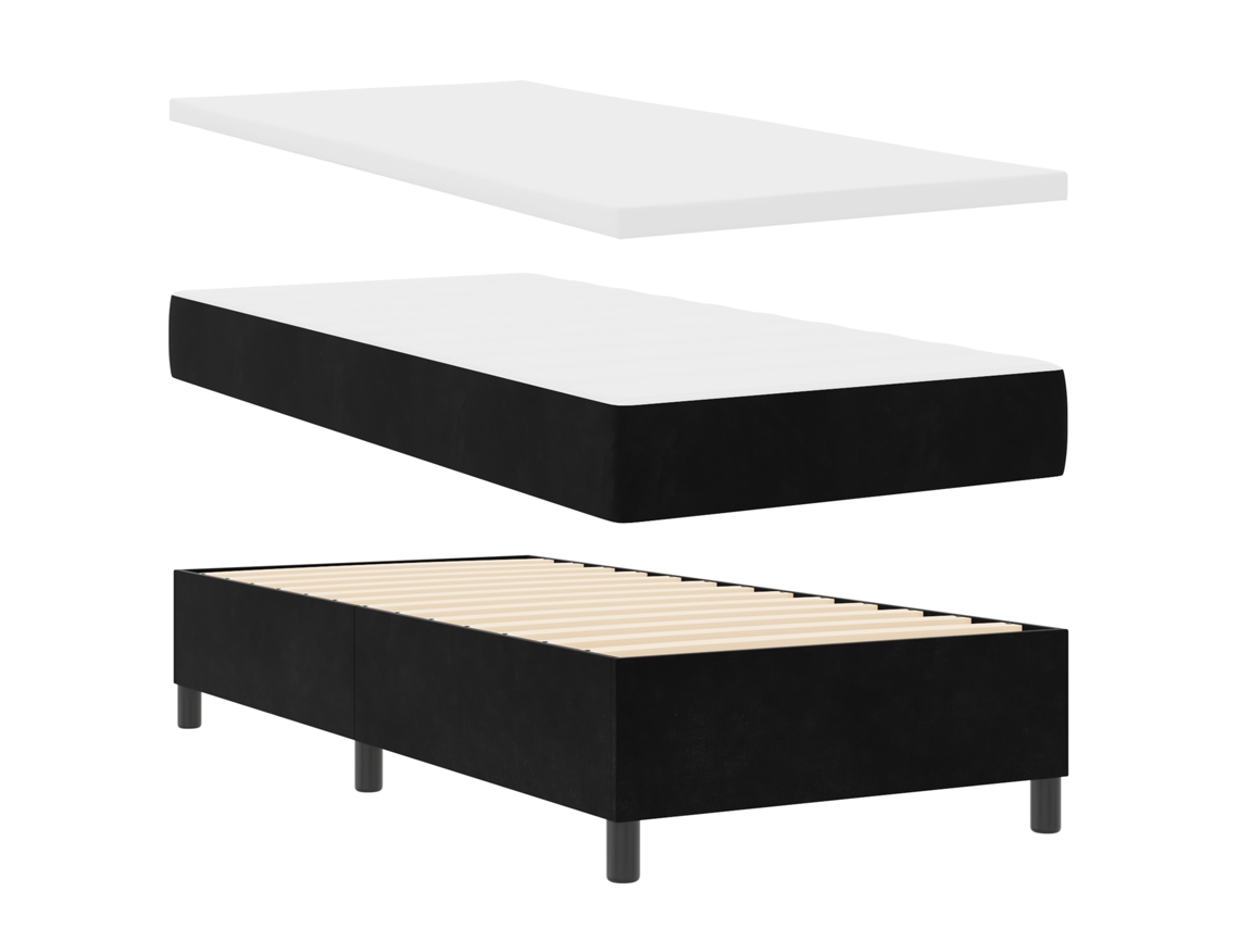 Conjunto 1 Cama Box Vidaxl Preto Veludo (190 X 90 Cm)
