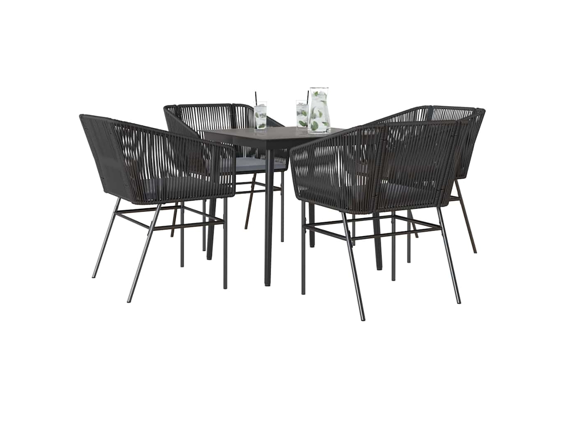 Vidaxl Conjunto De Jantar Jardim 5 Peças Almofadas Vidro Vime Pe Preto