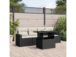 Vidaxl 5 Pcs Conjunto Sofás de Jardim com Almofadões Vime Pe Preto