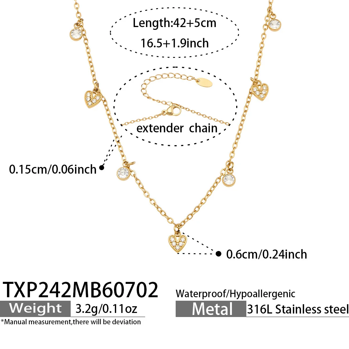 (colar) Conjunto De Colar E Pulseira Com Zircônias Quadradas Em Formato De Coração, Banhado A Ouro, Para Presente.