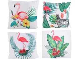 Conjunto de 4 Capas Almofada Pelúcia com Estampa Flamingo, Quadradas Decorativas, Macias para Sofá e CHABERLU