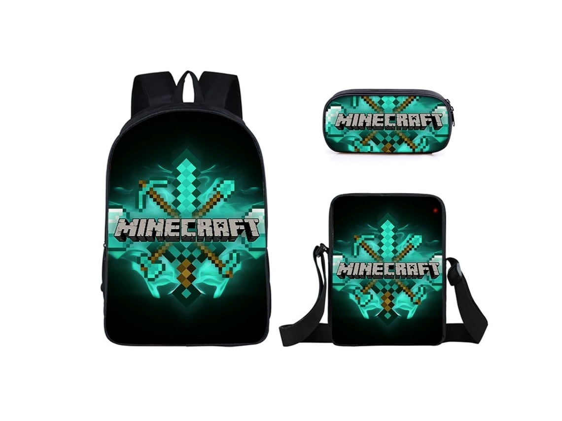 Conjunto de Três Peças Mochila Minecraft Estudante, Ideal para Crianças, Educativo, Durável STELASPLEN