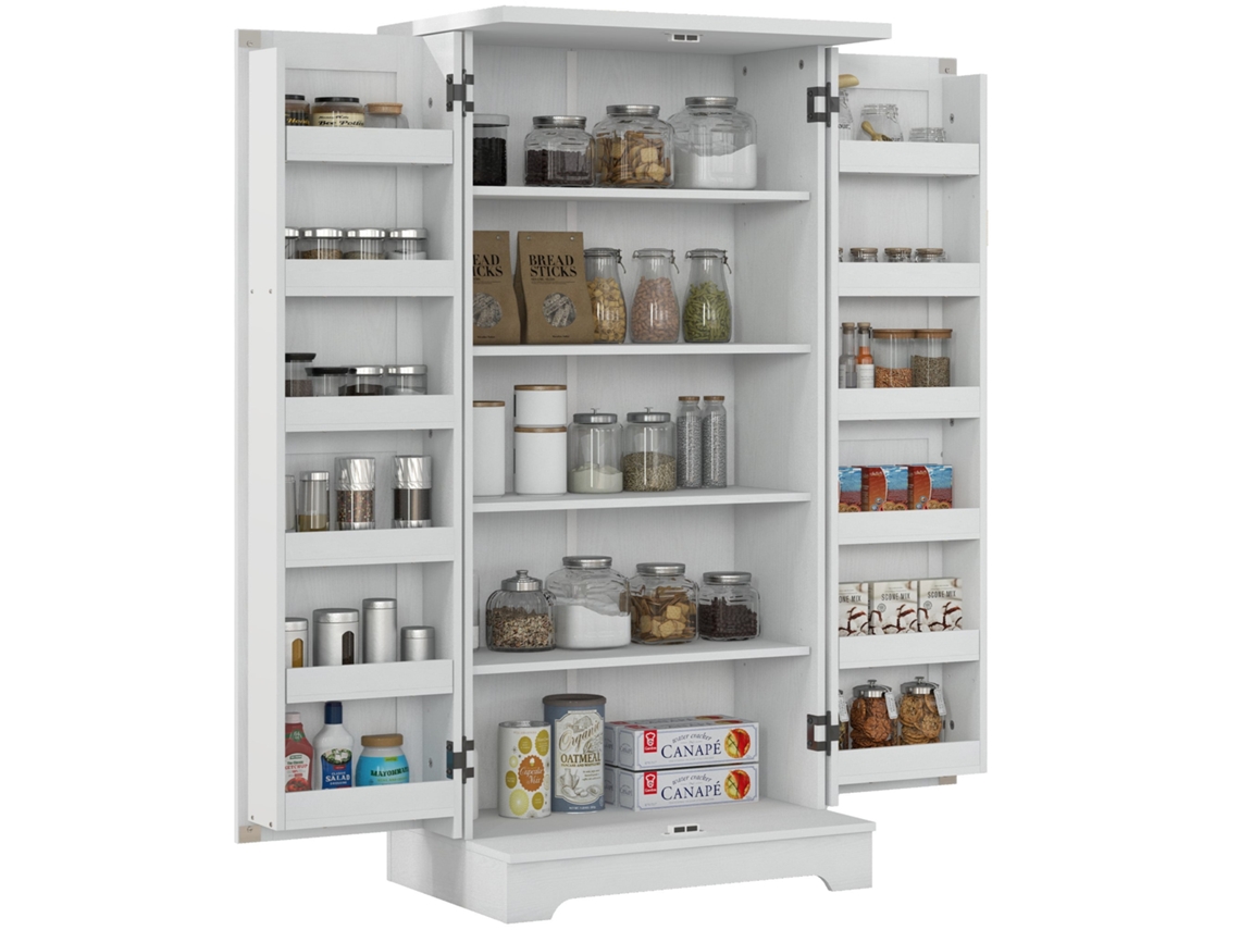 Buffet de Cozinha com 5 Prateleiras ajustáveis e portas, 60x40x120cm, Grão de Madeira Cremosa BTFORUS