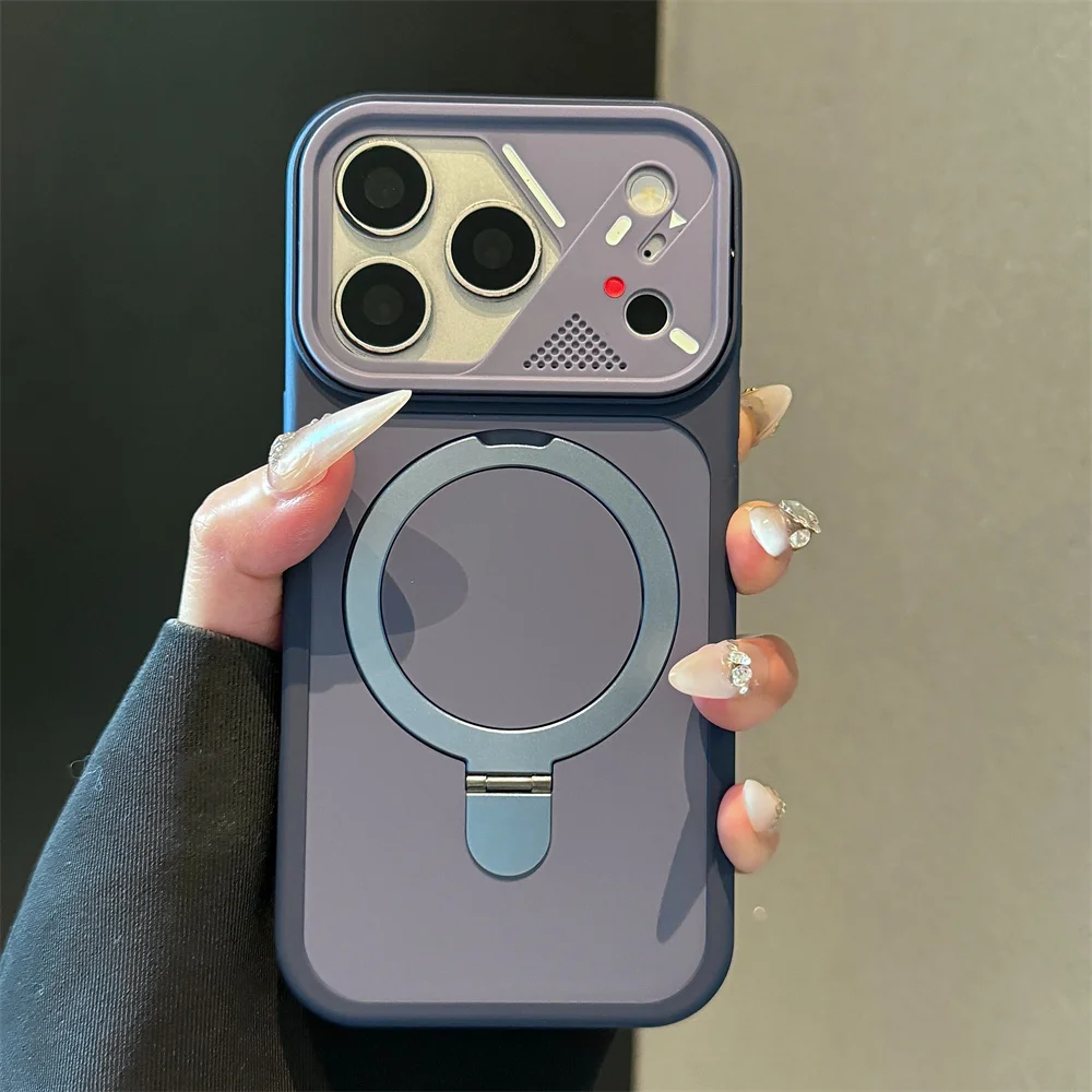 Capa Protetora Fosca À Prova De Choque Com Suporte Magsafe E Encaixe Magnético Para Iphone 14 Pro (azul Escuro).