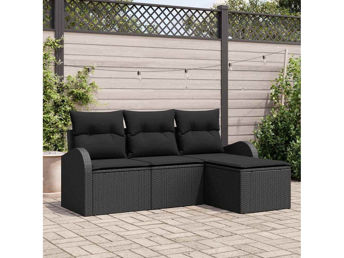 Vidaxl Conjunto De Sofás 4 Unid. Preto Vime Pe