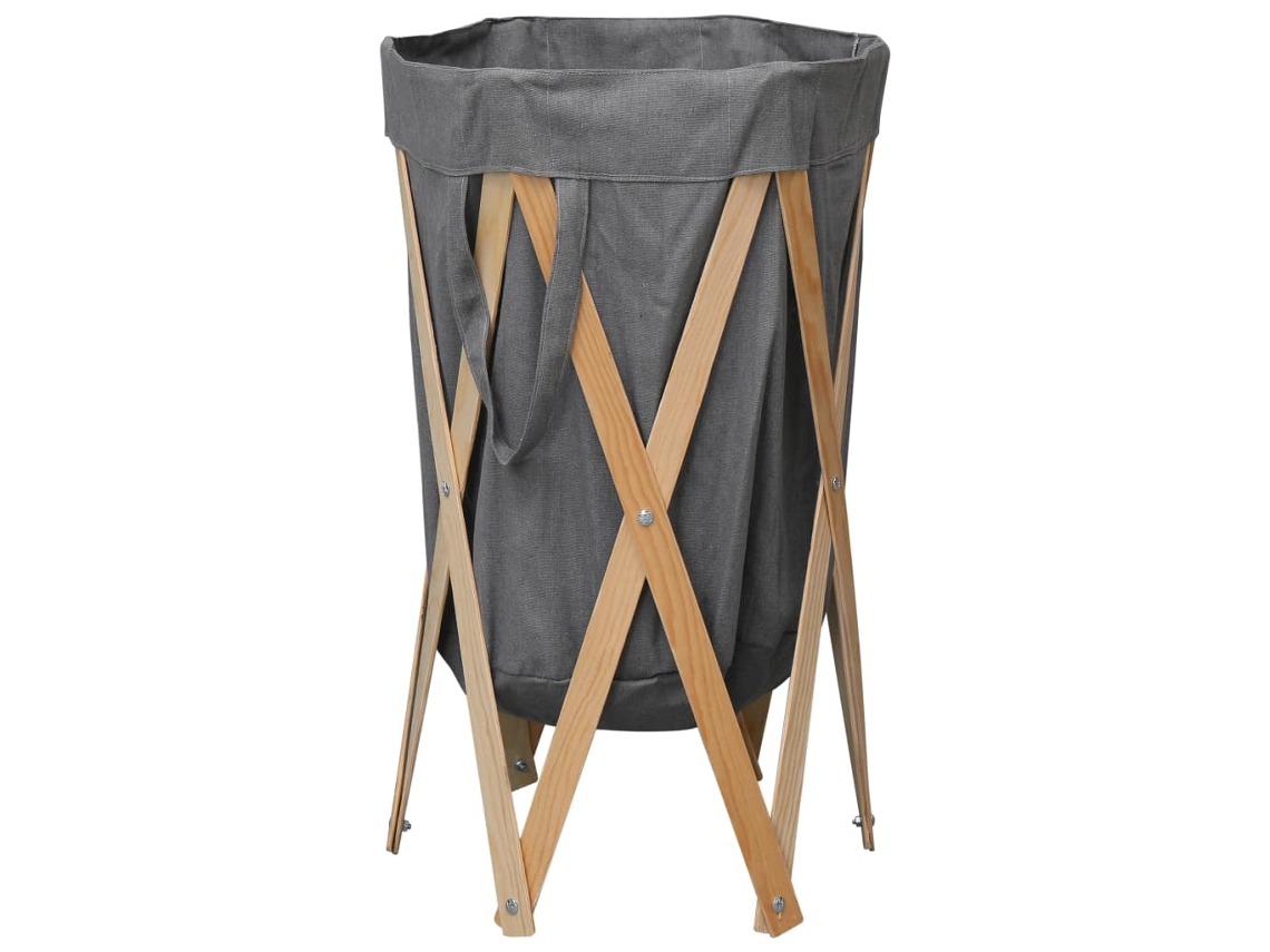 Vidaxl Cesto Para Roupa Suja Dobrável Madeira E Tecido Cinzento