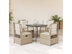 Vidaxl 5 Pcs Conjunto De Jantar P/ Jardim Com Almofadões Vime Pe Bege