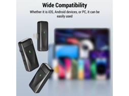 Mali microfone Lavalier Sem Fio Transmissão 75ft Redução de Ruído Bateria Longa Compatibilidade Ios Android Pc