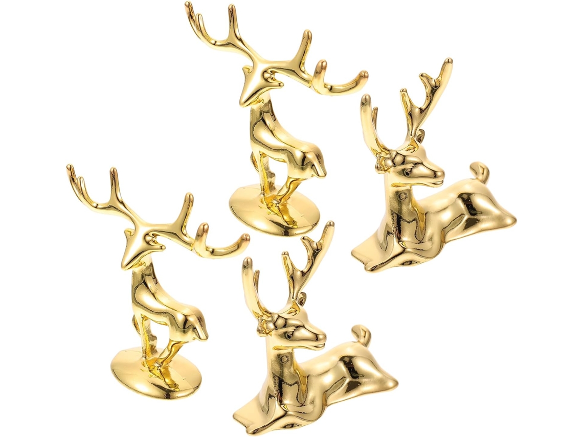 Conjunto de 4 peças decorativas em formato de veado, ornamento de mesa em liga metálica.