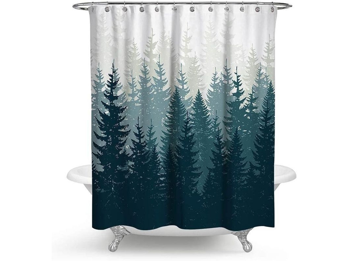 Cortina De Ducha De Tela Branca E Verde 180x180cm Impermeável Com 12 Ganchos Antimanchas Antimofo Lavável À Máquina