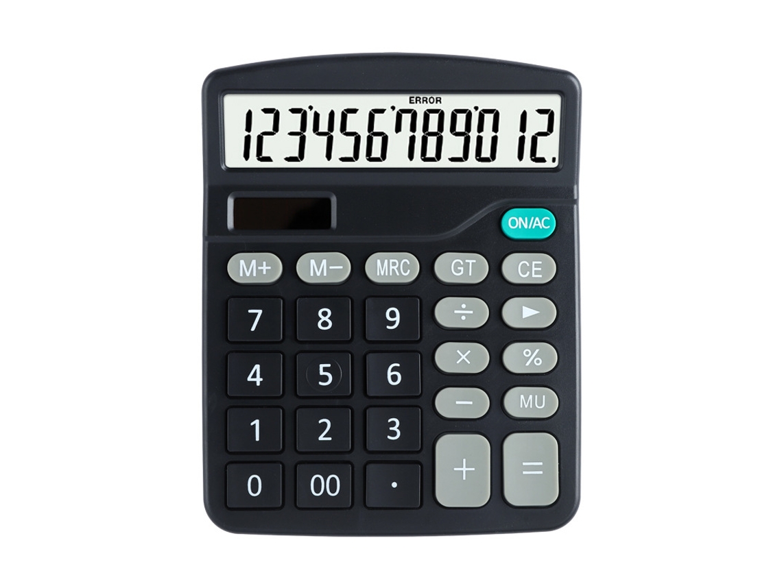 Calculadora de Mesa com Energia Solar, Visor Lcd Grande de 12 Dígitos, Funções Padrão, Botões Grandes, Ideal para Casa e Escola, Preta BRILVIBERA