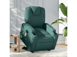 Vidaxl Poltrona Elétrica Elevatória Massagens Tecido Verde-escuro