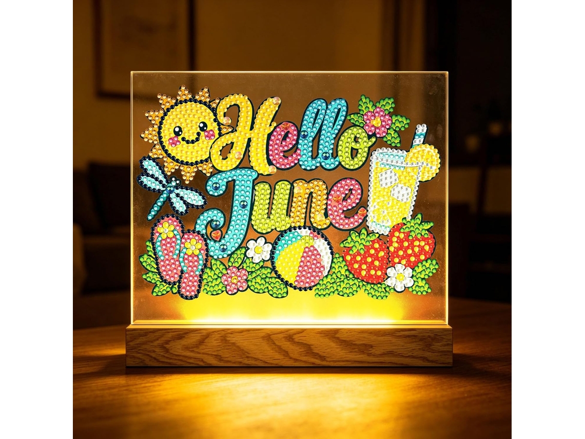 Luminária Noturna Diy June Com Base De Madeira Para Adultos E Iniciantes, Decoração De Mesa Com Base Madeira Para