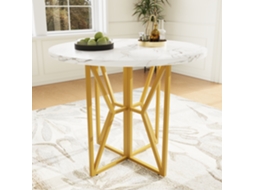 Mesa de jantar redonda de 80x80 cm em mármore, com capacidade para 4 a 6 pessoas, ideal para salas de jantar e de estar, elegância e conforto em seu amplo espaço.