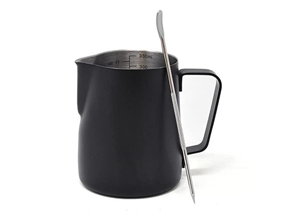 Jarro de Aço Inoxidável para Espuma de Leite com Caneta Latte Art Jarro de Café com Medidas