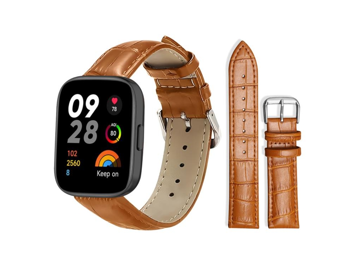 Bracelete Para Redmi Watch 3 - Couro - Fivela De Pino - Textura De Bambu (20mm) Marrom Claro