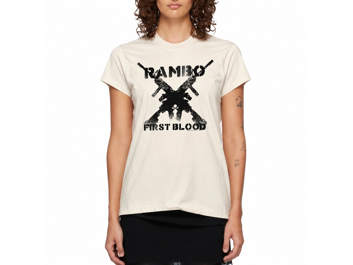 Rockinstone Rambo Movie Guns Solid Natural Adult T-shirt Size:l