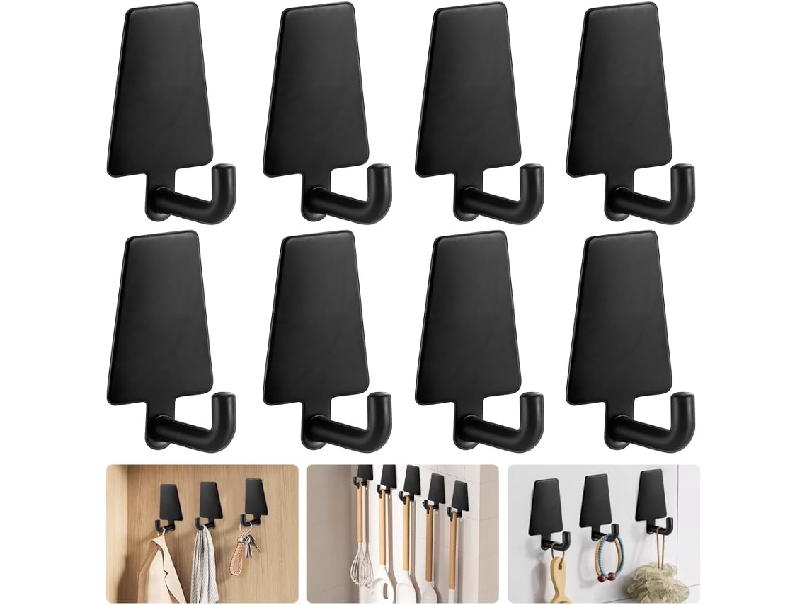 Conjunto De 8 Ganchos Autoadesivos De Aço Inoxidável, Resistentes, Para Parede E Porta, Para Pendurar Roupas E Toalhas De Banho, Na Cor Preta