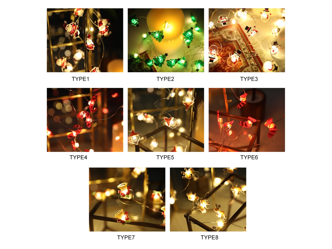 Luz de Fita Natal 2m 20 LEDs de Árvore com Modos IP42 3 Pilhas AA MARCA