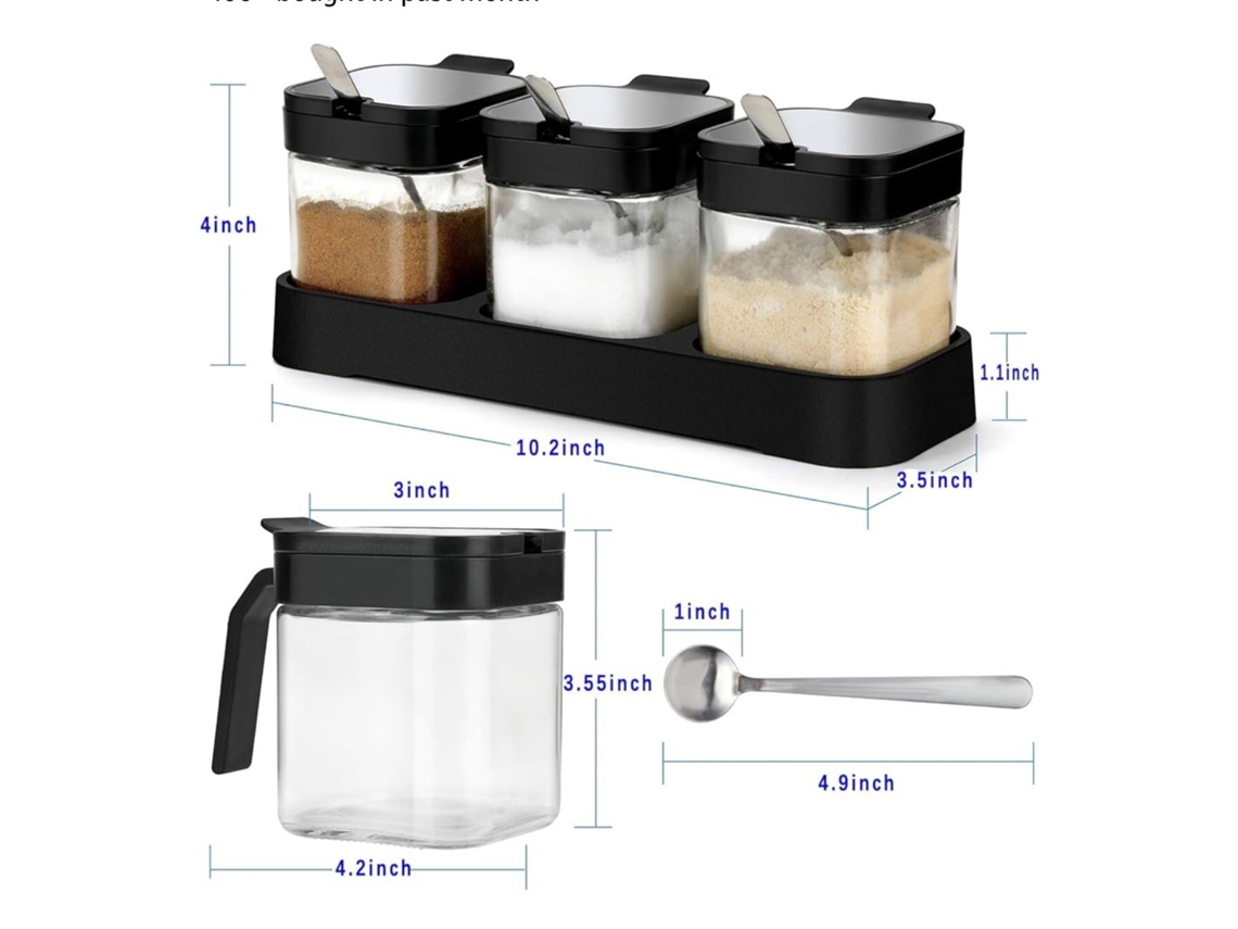 Pote Para Condimentos, Recipiente Para Temperos Com Tampas E Colheres, Vidro Transparente Para Condimentos De 8,6 Oz Sunny Spaces