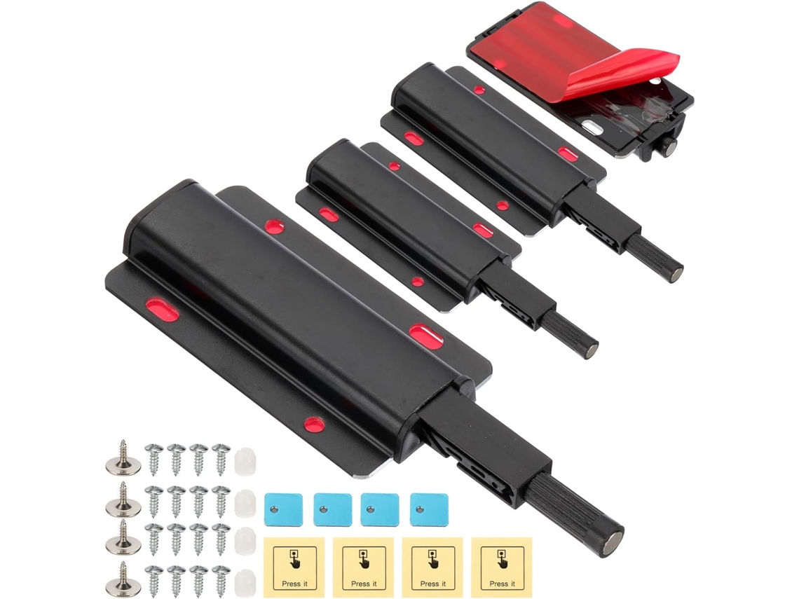 Conjunto De 4 Fechos Magnéticos Pressão Para Portas E Armários - Preto