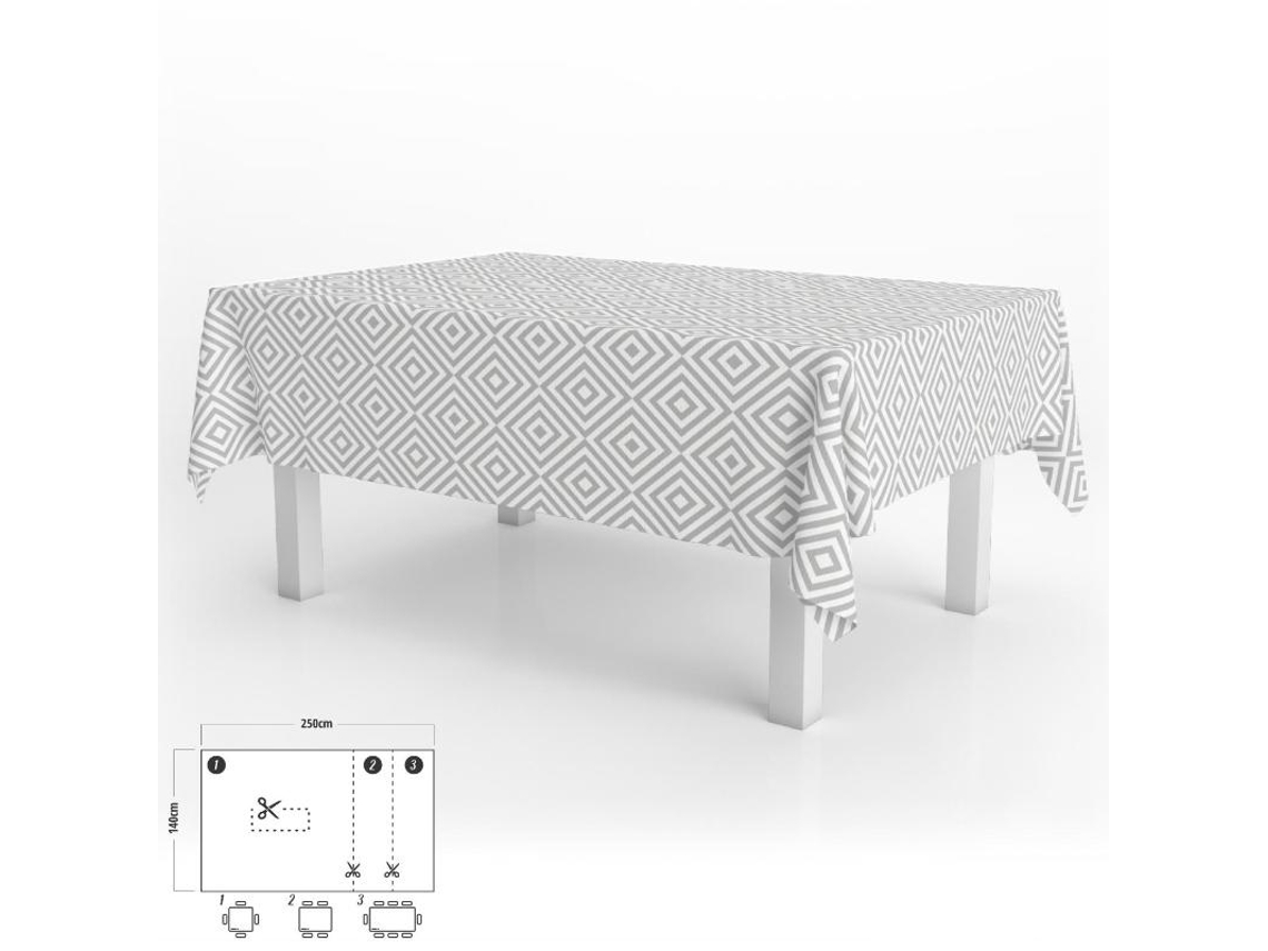 Toalha de Mesa Cinza Diamantes Impermeável Pvc Resistente A Manchas 140X250 cm Uso Interno e Externo Recortado ORYX