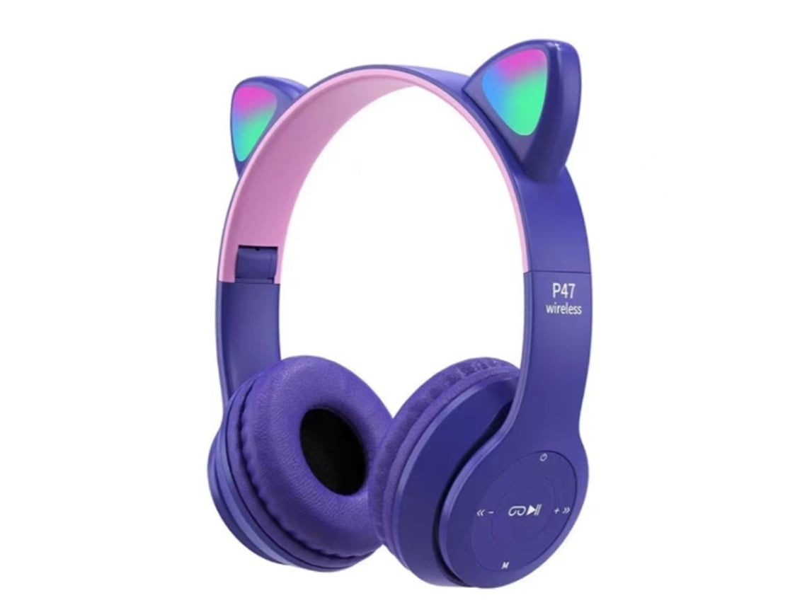 Fones De Ouvido Sem Fio Supra Auriculares Estéreo Com Led Luminoso E Microfone Embutido, Na Cor Roxa, Da Marca Yemaesre. Brilvibera