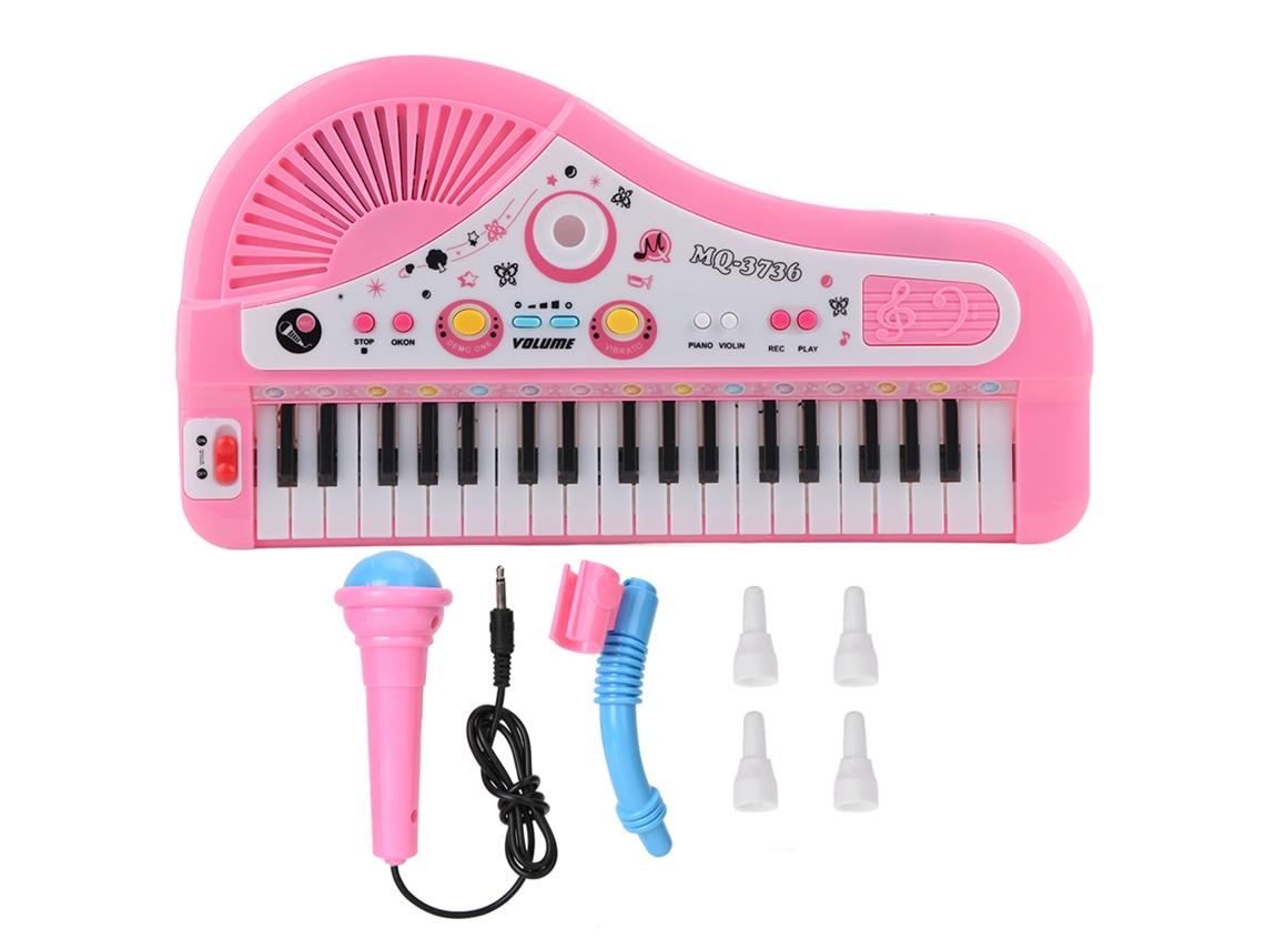 Mali piano Elétrico Infantil 37 Teclas com Microfone Brinquedo Educativo Musical Rosa