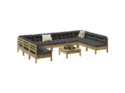 Conjunto 10pcs Sofás Jardim C/ Almofadões Madeira Pinho Impregnado Dkd Home Decor