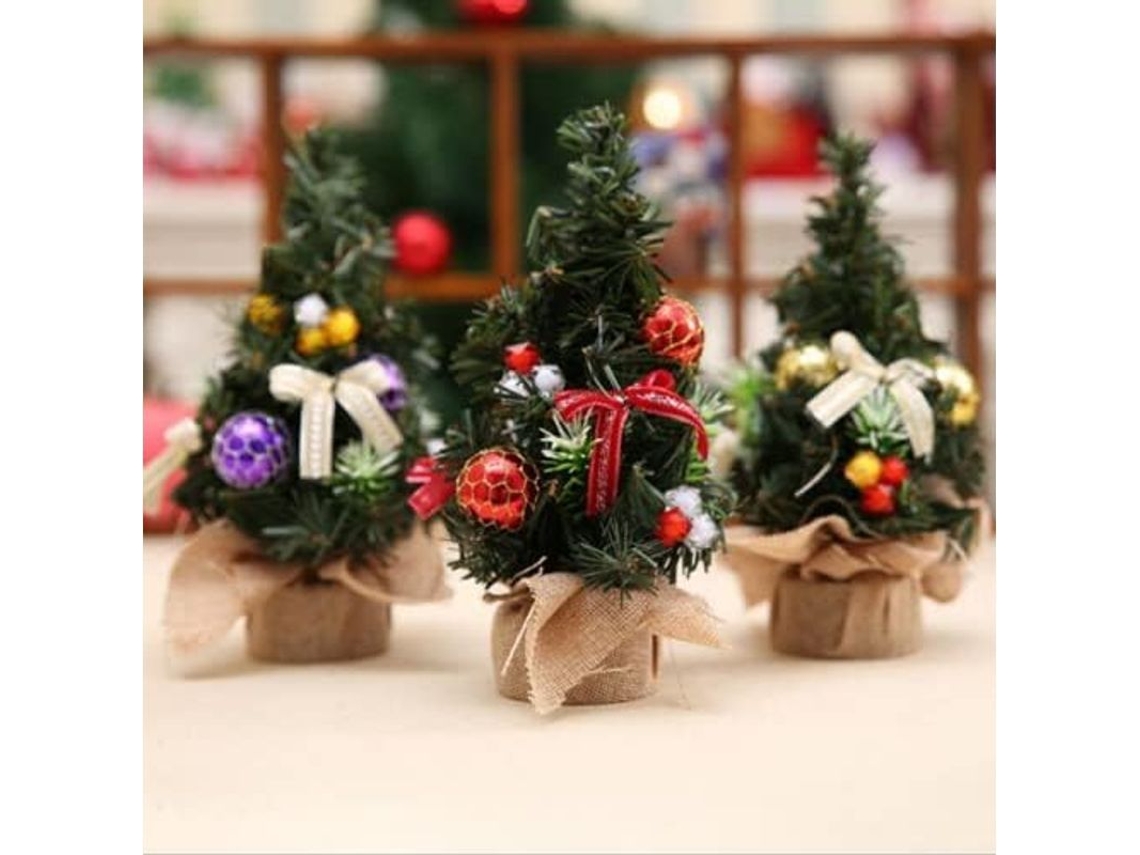 Árvore de Natal Mini Falsa, 8 Polegadas, Mesa, com Presentes, Ornamentos, 2 Unidades