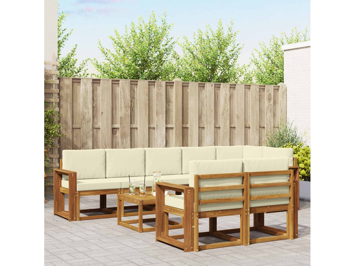 Vidaxl Conjunto De Sofás Para Exterior 9 Unid. Natural E Creme
