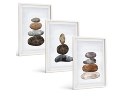 Pinturas Murais Modernas Boho Minimalista Pedras Moldura Branca Fotos Para O Escritório Espelharte (3 Piezas De 40x60 Cm)