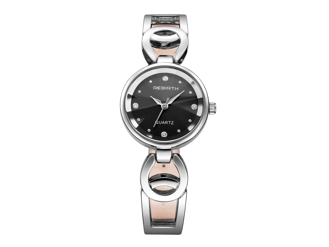 Relógio de Pulso Feminino com Strass Dial Redondo Quartz Resistente À Água Preto