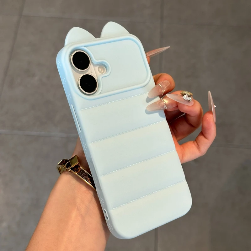 Capa De Celular Em Silicone Macio Com Orelhas De Gato (azul Celeste) Para Iphone 12 Pro, Com Estrutura E Parte Traseira À Prova De Choque.