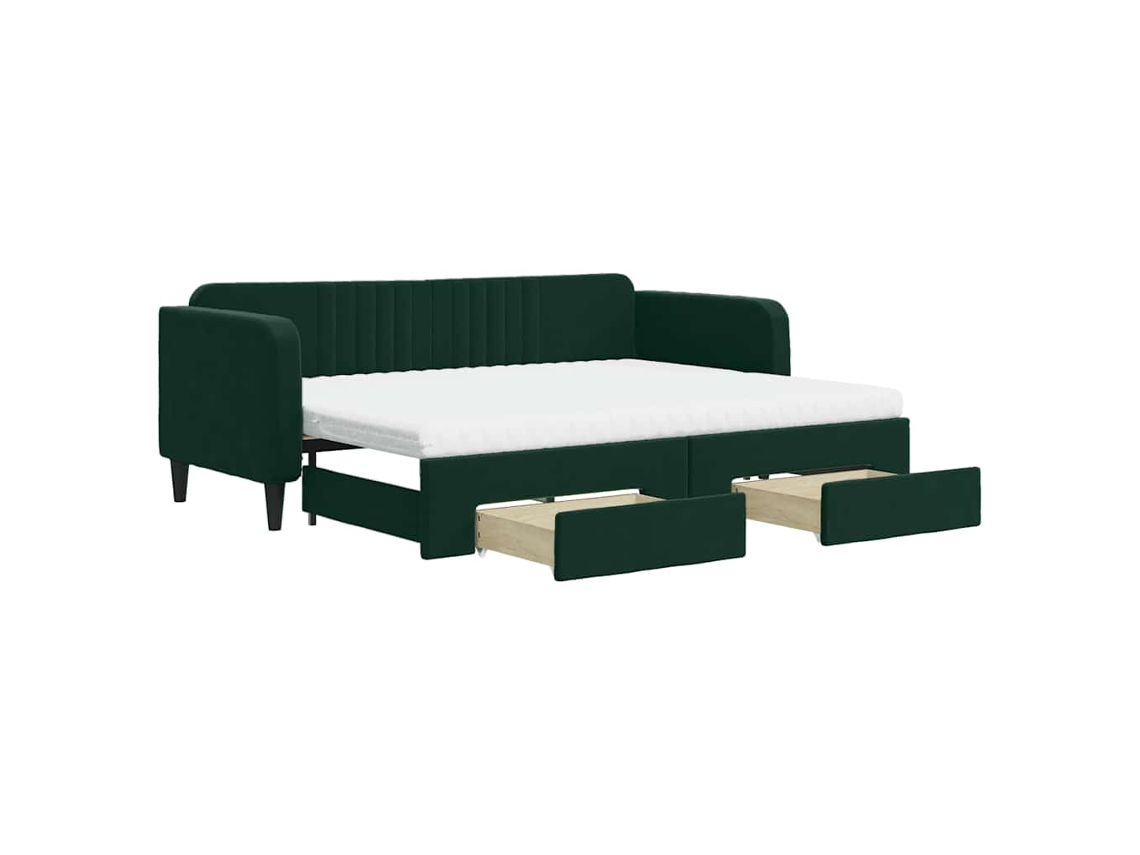 Sofá cama com Gavetão e Gavetas 80x200cm Veludo Verde escuro MAISON EXCLUSIVE