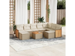 Vidaxl 10 Pcs Conjunto De Sofás P/ Jardim Com Almofadões Vime Pe Bege