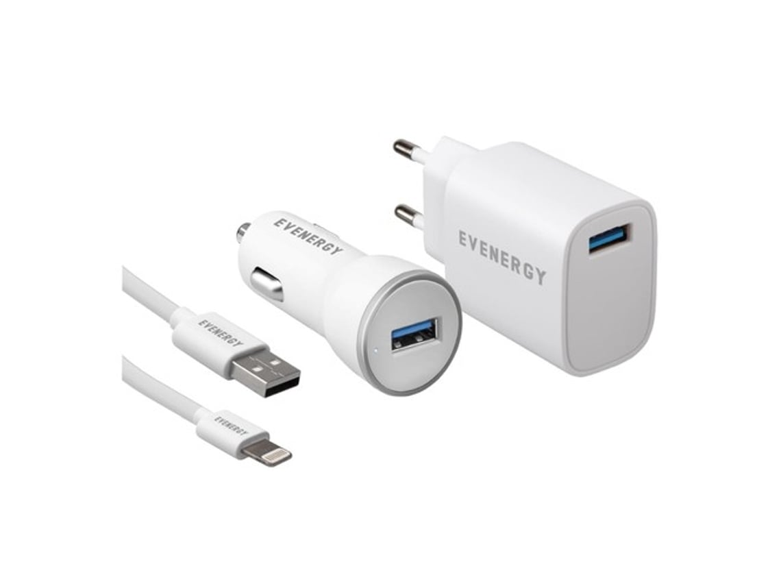 Kit Carregador Auto SBS Evernegy com Cabo Lightning (Branco)