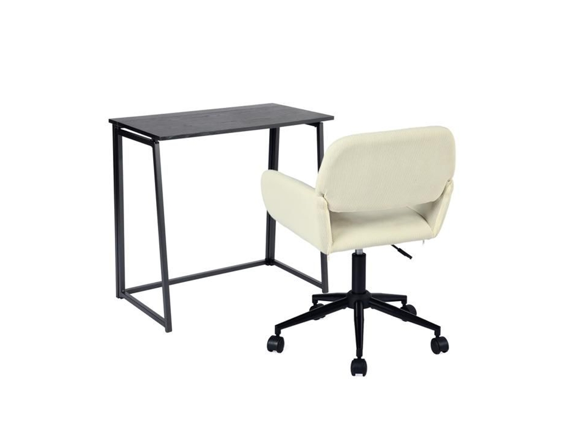 Conjunto De Mesa De Escritório Dobrável Em Metal Preto E Cadeira De Escritório Em Veludo Cotelê Bege Ascoli Ross Meubles Cosy