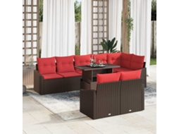 Vidaxl Conjunto De Sofá De Jardim 9 Unid. Marrom E Vermelho Vime Pe