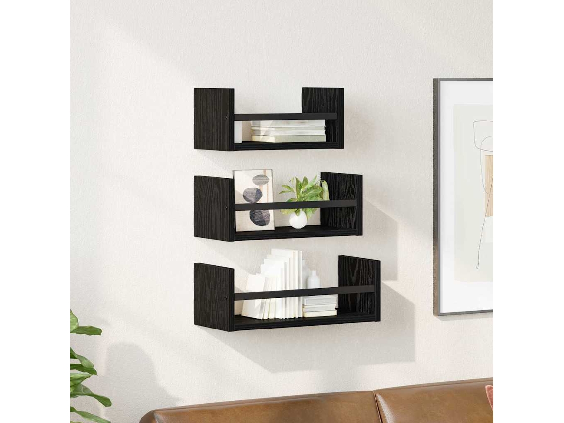 Vidaxl Conjunto De Prateleiras De Parede 3 Unid. Carvalho Preto