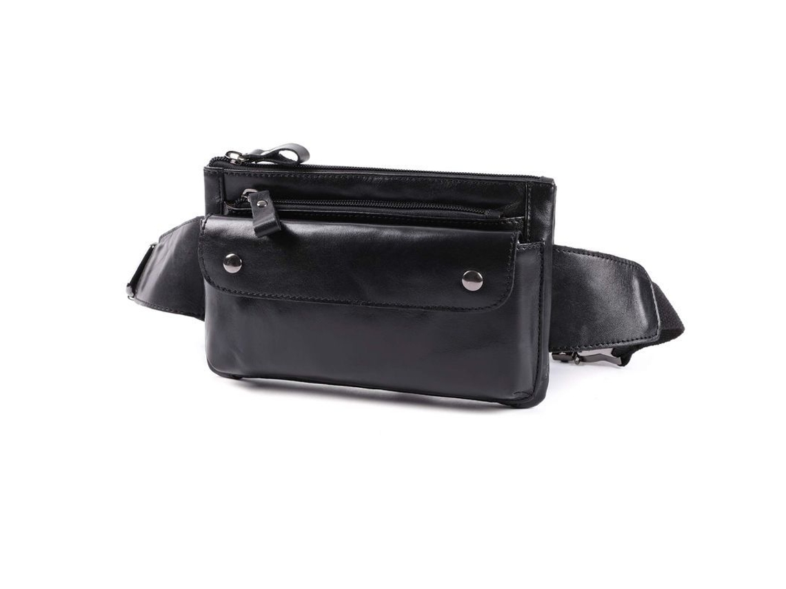 Bolsa De Cintura De Cuero Auténtico Linjou Mochila Vintage Bum Bag Para Homens E Mulheres (preto)
