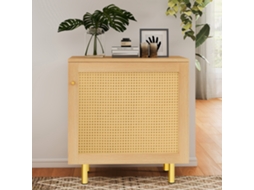 Armário Rattan 1 Porta Prateleira Puxadores Dourados Pés Metal