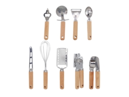 Conjunto 9 Utensílios de Cozinha com Alça de Madeira S/MARCA